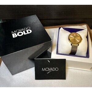 Movado BOLD Evolution Rainbow Crystal Pale Gold Mesh Watch 3600699